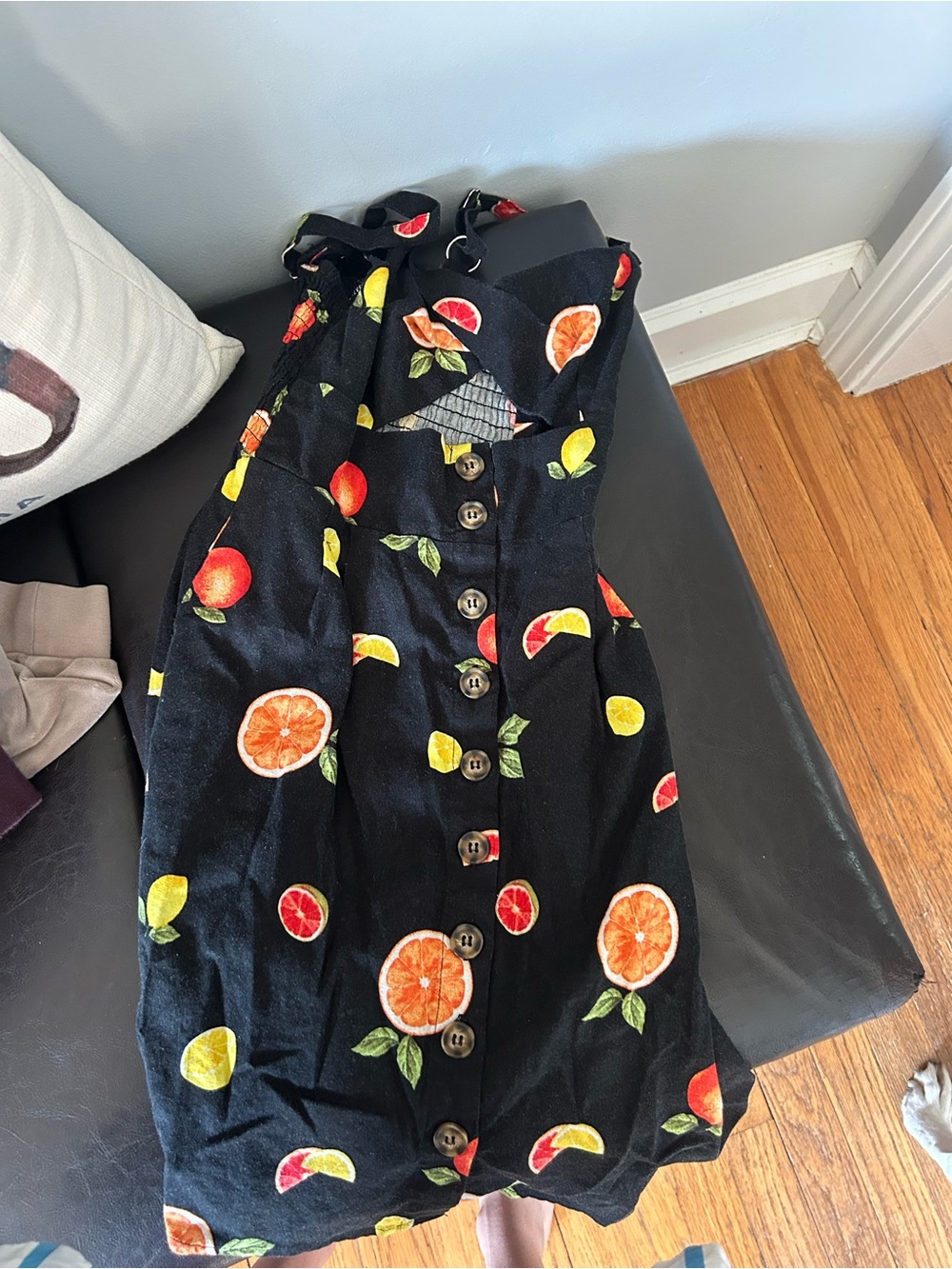 Forever 21 Black Floral Smocked Top with Neon Accents
